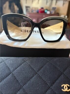 CHANEL Black and Ivory Oversized Cat-Eye Sunglasses